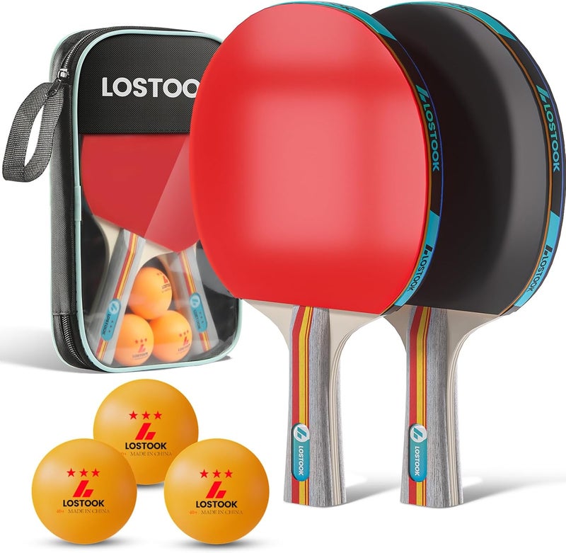 Lostook Professional Ping Pong Paddles Set of 2/4 with Portable Oxford Cloth Ping Pong Case and 3 Star Balls, Table Tennis Paddles for Adults and Family Outdoor Games - Image 1